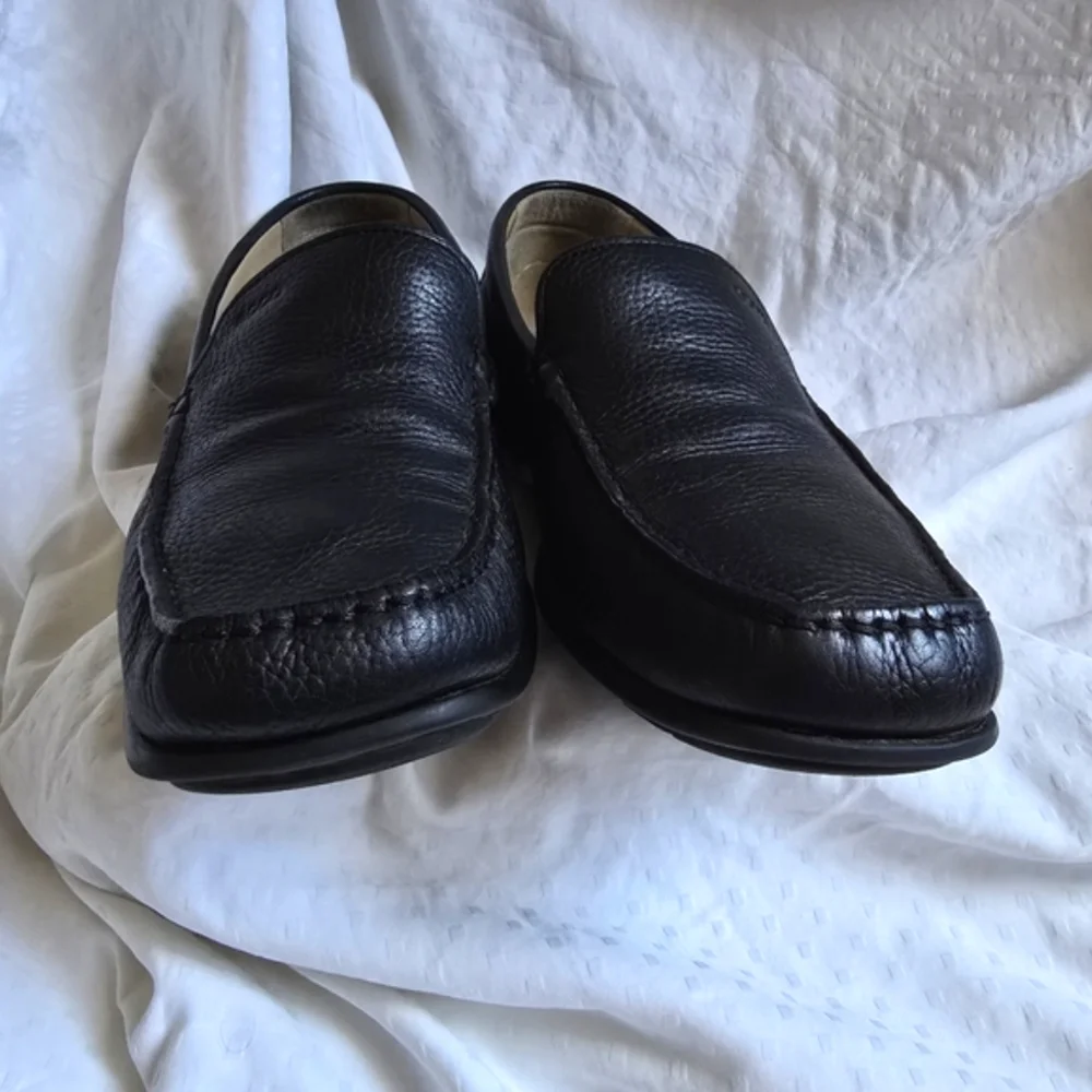 Ecco Sz 43 Mens Black Pebbled Leather Slip-On Comfort Moccasin Moc Driving Shoes